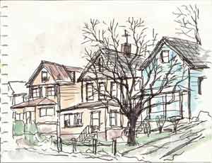 My house in Greenwich. Drawing by Teruo Asai. Click to see a life-sized.