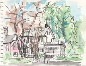 My neighbors in Greenwich. Drawing by Teruo Asai. Click to see a life-sized.